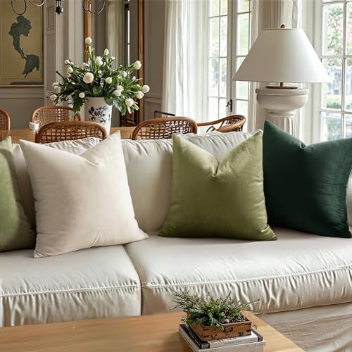 MIULEE Velvet Throw Pillow Covers 22x22 Inch Pack of 2 Army Green - Image 2