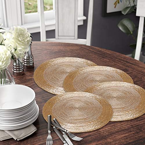 Beaded Placemats for Dining Table Dia 13" Gold Tonal Set of 4 - Image 3