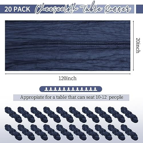 20 Pack Navy Blue Table Runners 10Ft Cheesecloth Table Runner Boho Gauze Cheese Cloth Table Runner Romantic Long Sheer Fabric Table Runners for Wedding Party Bridal Shower - Image 2