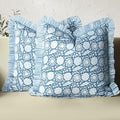 CPC Blue Meadow Hand Block Print 100% Cotton Ruffle Throw Pillow Cover 24x24 inch with Hidden Zipper Decorative for Couch, Bed, Sofa, Farmhouse, Cottagecore Decor Gift Christmas Fall Thanksgiving by COTTONPRINTCLUB