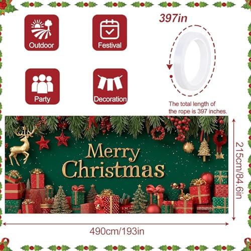 Classic Elements Banner 16x7 Ft - Reindeer and Decorations for Double Car Garage Large Wall Display - Image 4