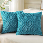 decorUhome Faux Fur Plush Soft Teal Throw Pillow Covers 26x26 Set of 2 by decorUhome