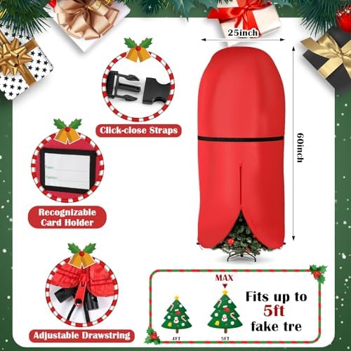 SATINIOR 6 Pcs Christmas Tree Storage Bag Set, Ornament Box, Red, 5 ft - Image 2