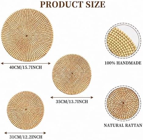 Laquedecraft Baskets Wall Decor Set of 3, Natural Handwoven Wicker - Image 3