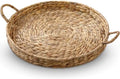 Round Woven Hyacinth Serving Tray with Handles Rattan Decorative Storage Basket for Fruit Arts Crafts Breakfast Coffee Table Dining, 1.97 x 21.65 Inches by Yiyiring