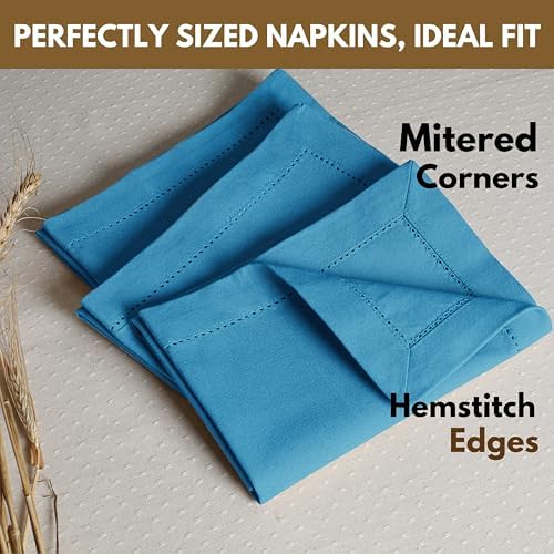 Native Fab Cloth Napkins Set of 12, 18x18 inch, Hemstitched Edges with Mitered Corners, Soft, Absorbent, Reusable Cotton Napkins for Celebrations, Events, Lunch, Dinner - Turquoise Blue - Image 2