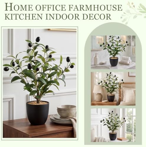 Giegxin 2 Pack 15.8 Inch Small Artificial Olive Tree Indoor 40cm Faux Olive Plant with Black Pot for Home Office Room Table Modern Decor - Image 5