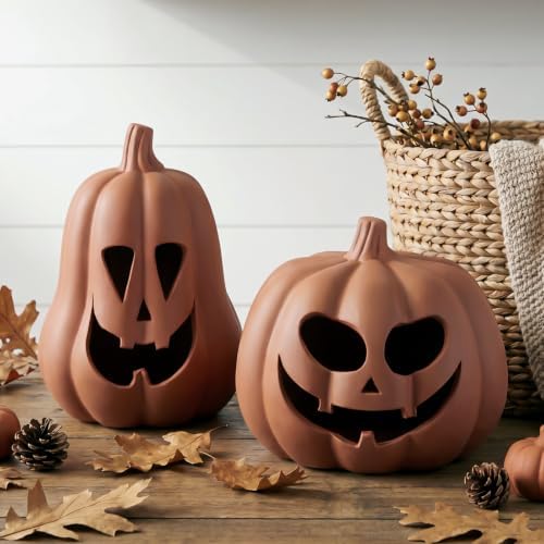 Tioncy Halloween Decor Terracotta Jack O Lantern Pumpkin Decor,Brown - Image 5