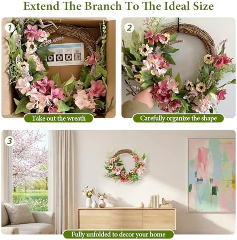 20 Inch Fall Wreath for Front Door Artificial Hydrangea Wreath - Image 4
