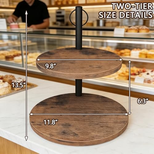 Cupcake Stand, 2 Pack Rustic Wood 2 Tier Cake Stand, Cupcake Tower - Image 3