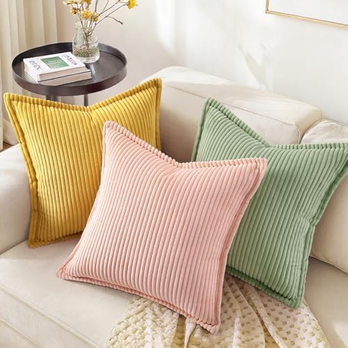 decorUhome Fall Corduroy Sage Green Throw Pillow Covers 26x26 Set of 2 - Image 5