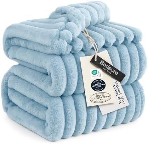 Bedsure Soft Full Size Fleece Blankets for Bed Light Blue 84"x90" by BEDSURE