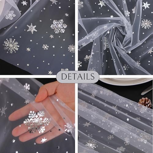 Snowkingdom 6 Pcs Christmas Snowflake Table Runners, 120 Inch Sheer Chiffon Gauze Cheesecloth, Silver Glitter Sequin Metallic Party Dining Table Decorations for Christmas Winter Holiday New Year - Image 3
