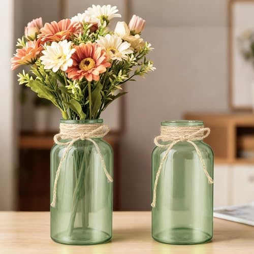 6 Pack Mason Jar Vases for Centerpieces, Green Glass Flower Vase - Image 3