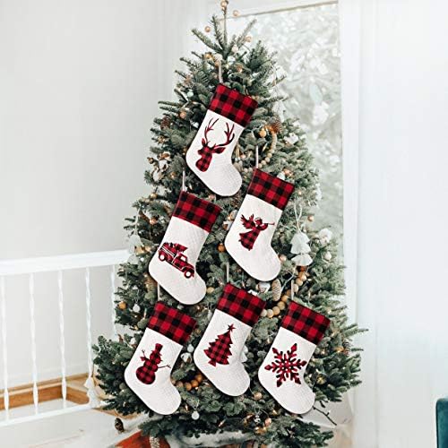 LUBOT Set of 4 Christmas Stocking(20inch) Silhouette Buffalo Red Plaid/Rustic/Farmhouse/Country Cotton Fireplace Hanging Xmas Stockings Decorations for Family Holiday Season Decor - Image 6