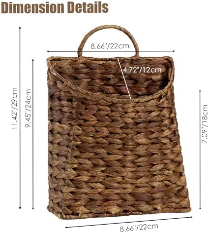 PINXIURY Water Hyacinth Hand Woven Basket, Wicker Hanging Wall Basket, Handmade Decor Storage Organizer for Entryway, Bathroom, Living Room, Farmhouse, Front Door, 8.7 x 4.7 x 11.4 inch, Coffee 2pack - Image 2