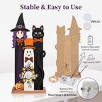 Halloween Welcome Sign with LED Lights, 36" Wooden Standing Sign, Witch Black Cat Ghost Design, Front Porch Decor for Outdoor Indoor Yard Garden Party - Image 4