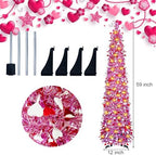 5 Ft Artificial Valentine's Day Tree Pop-Up Collapsible Pencil Valentine's Day Trees with 100 Warm Light, Bright Heart-Shaped Artificial Tree for Indoor Outdoor Decorations (Valentine Day) - Image 4