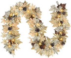 Realistic Fall Garland with Lights, 6 FT Real Touch Feel Leaves Garland with Berries Pine Cones, Fall Decorations for Home Thanksgiving Halloween Decorations Indoor Farmhouse Porch Fireplace by CHEAWRTZ