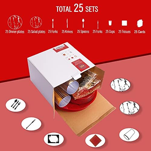N9R 225PCS Red Gold Plastic Plates, Disposable Dinnerware Set hibachi Party - Image 7
