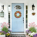 Spring Wreath 22 Inch Artificial Summer Wreaths Tulip Wreath for Front Door with Yellow Tulip Eucalyptus Leaves purple Lavender for Mother's Day Indoor Wall Festival Farmhouse Wedding Decor - Image 7