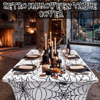 Frienda 2 Pcs Halloween Tablecloth 6ft White Spiderweb Stretch Table Covers - Image 2