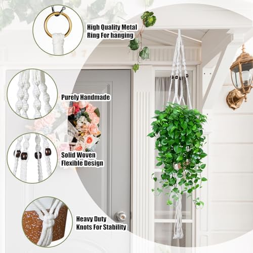 Hoteam 12 Pcs Macrame Plant Hangers Macrame Hanging Planters for Indoor Plants Handmade Boho Hanging Baskets Flower Pots Holder for Outdoor Home Wall Decor - Image 3