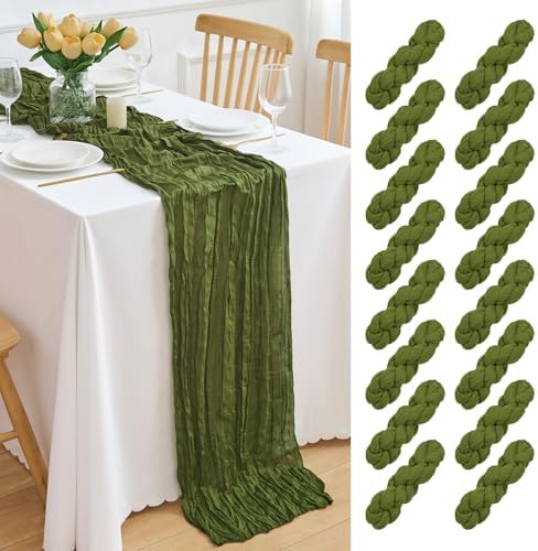 16 Pack Olive Green Cheesecloth Table Runner 21.5 x 120 Inches Boho Gauze Table Runners 10FT Long Cheese Cloth Table Runner for Bridal Shower Baby Shower Birthday Party Wedding Decor by Unknown