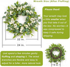 Summer Wreath for Front Door, 24 in Eucalyptus White Cherry Blossom - Image 4
