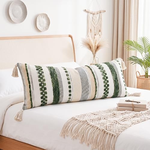 PANOD Boho Long Lumbar Throw Pillow Cover 14 x 36 Dark Green, Chenille Morocan Extra Long Pillow Case Cover, Decorative Long Pillow for Bed Couch Sofa Farmhouse - Image 5