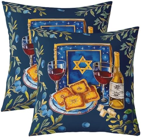 Erosebridal Happy Passover Throw Pillow Covers Festive Holiday Pillow Cases 24X24 Inch for Sofa Bed Couch,Matzo Seder Dining Pattern Decorative Cushion Covers Spiritual Gifts 2Pcs by Erosebridal
