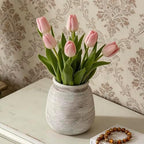 Ceramic Flower Vase, Rustic Farmhouse Decorative Vase Pottery Wide-Mouth Vases for Home Decor Table Entryway Mantel Bookshelf Living Room Bedroom Bathroom Kitchen - 7.48" D - Image 5