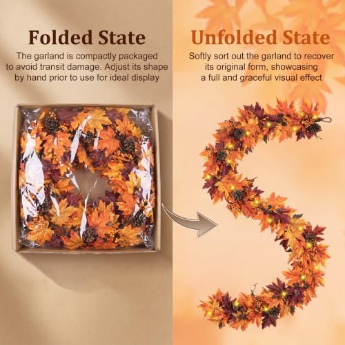 Ghrdopy 6Ft Fall Garland with 30 Lights & Timer Mantle Decor - Image 4
