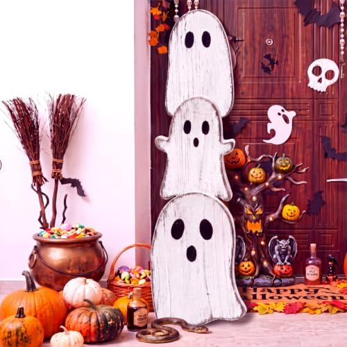 Vercraft Halloween Front Porch Decor Outdoor Wood Stacked Ghost Porch Sign by Vercraft