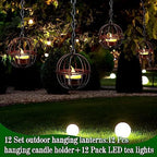Retisee 12 Set Halloween Hanging Lantern Lights Rustic Ball Candle Holder - Image 6