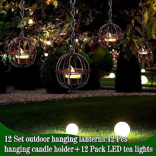 Retisee 12 Set Halloween Hanging Lantern Lights Rustic Ball Candle Holder - Image 6