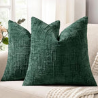 decorUhome Textured Chenille Throw Pillow Covers 22x22 Set of 2 Green by decorUhome
