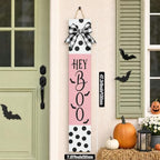 Pinkunn Pink Halloween Boo Porch Decor 47.2" Wood Sign with Large Bow - Image 3