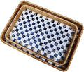 Set of 2 Rectangular Mother of Pearl & Rattan Trays - Handwoven Wicker Serving Trays for Coffee Table & Vanity - Boho Decorative Nesting Basket Organizers for Home (Black & White) by chicapica