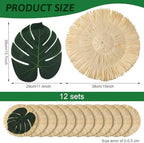24pcs Luau Placemats and Palm Placemat, Round Luau Fringe Place Mats Tropical Palm Leaf Place Mats Bulk Summer Hawaiian Plate Chargers Table Placemats Tropical Party Supplies - Image 2