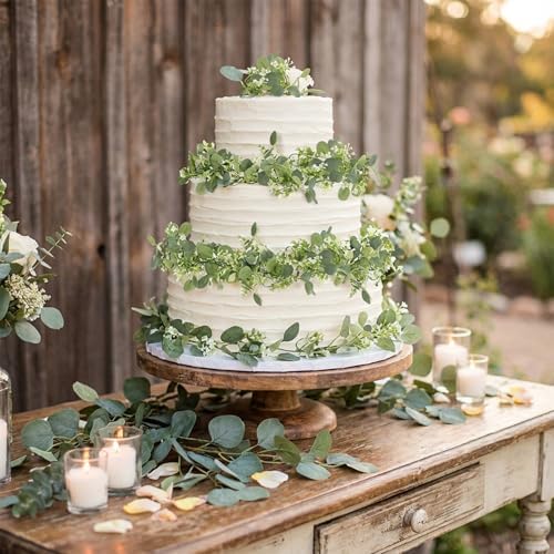 6 Pack 5.9 Feet Faux Eucalyptus Garlands Bulk, Artificial Wedding Garland with White Flowers Faux Silver Dollar Eucalyptus Leaves Vines for Table Home Wedding Party Indoor Outdoor Decor - Image 3