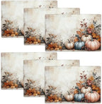 Fall Pumpkin Placemats Set of 6, 12x18 Inch Autmun Maple Leaves Table Place Mat Seasonal Vintage Washable Non-Slip Heat Resistant Fabric Placement Mats for Party Dining Kitchen Indoor Outdoor Decor by UIAMT