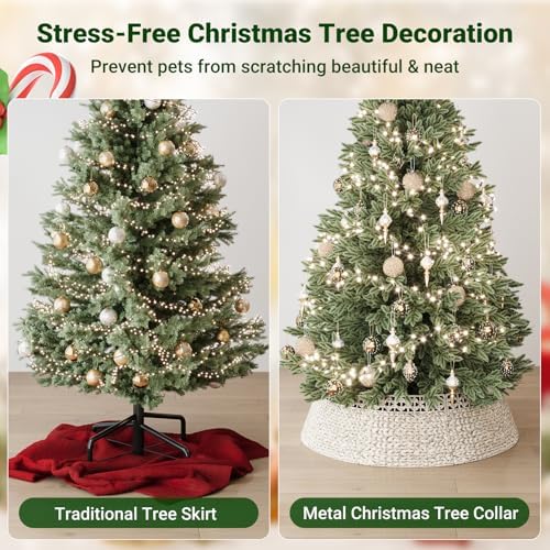 ELYKEN 42 Inch Woven Rattan Christmas Tree Collar, Stylish Seagrass & Water Hyacinth Xmas Tree Skirt for Artificial Trees, Wicker Tree Base Cover with Cord Cut-Out Farmhouse Tree Ring for Home Decor - Image 5