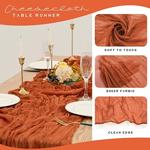 YMHPRIDE 12 Pack Cheesecloth Table Runner 35x70in Terracotta Table Runner - Image 4