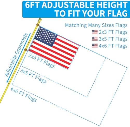 ZMTECH Flag Pole - Upgraded Bracket, 6 FT Stainless Steel Flag Poles for Outside House, Residential or Commerical, Tangle Free Flag Pole Kit for American Flag (Without Flag, Gold) - Image 6
