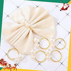 Sliner 48 Pcs Pearl Napkin Rings, Gold Table Napkin Holder Buckles for Dinning Table Setting Christmas Wedding Party Supplies - Image 3