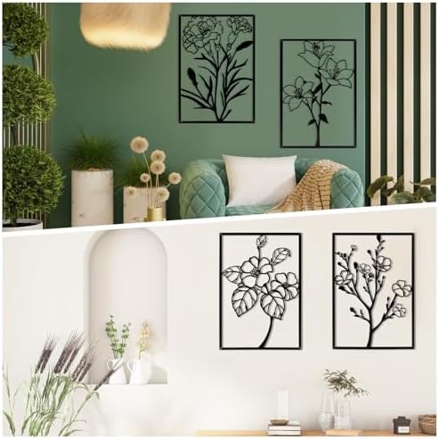 Metal Flower Wall Decor Art Living Room, Black Floral Wall Art Home Decor - Image 5