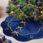 Blueweenly Navy Blue Velvet Christmas Tree Skirt 48 in Vintage Tree Skirt by Blueweenly