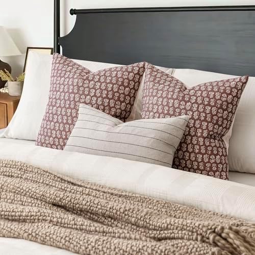 Foindtower Decorative Floral Print Throw Pillow Covers 24×24 Inch,Wine Red - Image 5