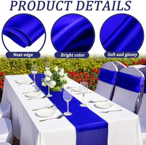 Bencailor 24 Pcs Royal Blue Satin Table Runners Bulk, 12 x 108 Inch - Image 5